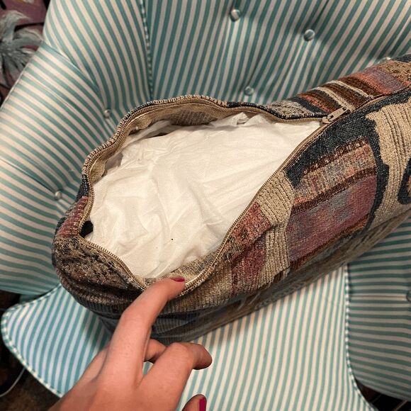 VTG 80s Abstract Geometric Woven Pillow 20x20 Earth Tone Southwest Deco - Picture 2 of 6